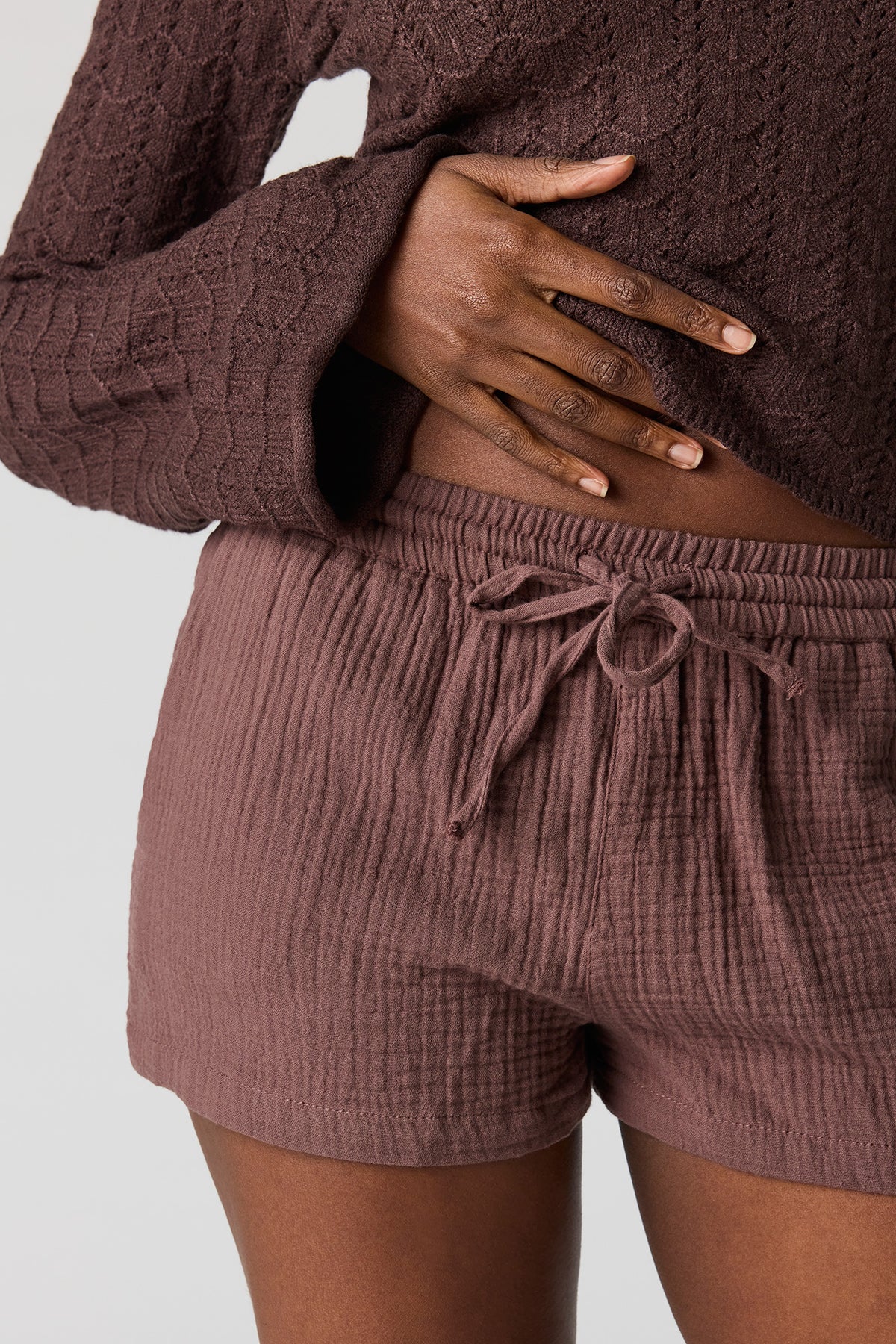 Alt View 4. Textured Drawstring Short - Brown
