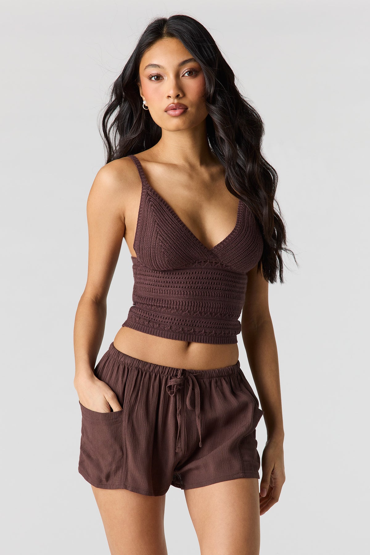 Short texturé à taille coulissante