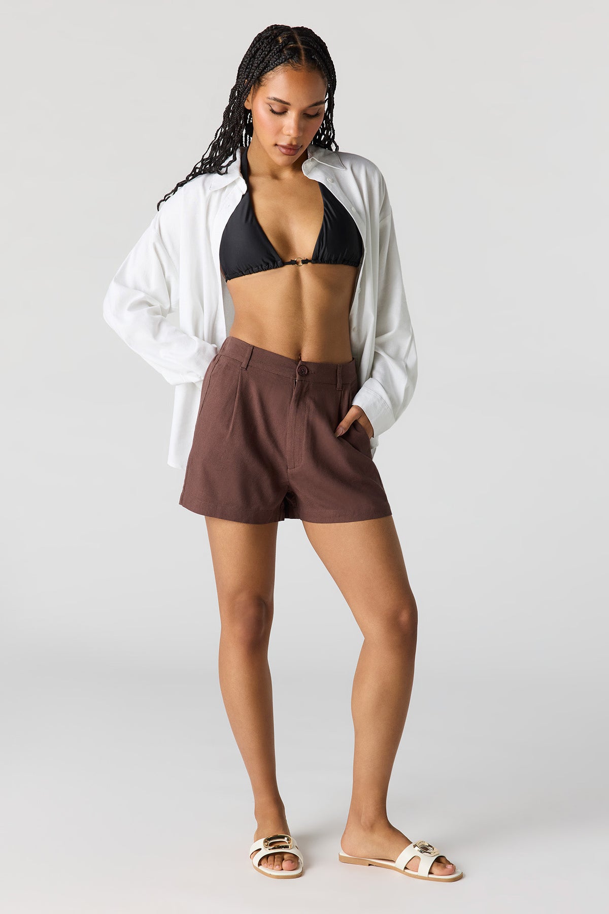 Alt View 3. Linen-Blend Tailored Short - Brown