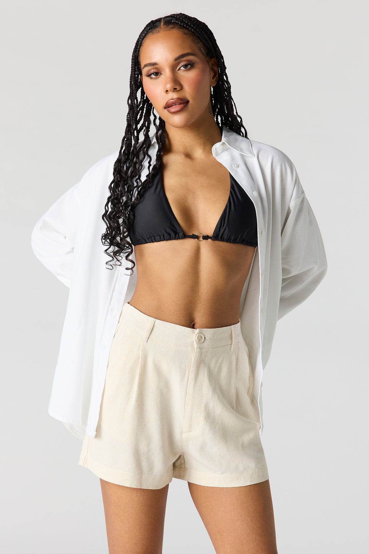 Linen-Blend Tailored Short - Tan