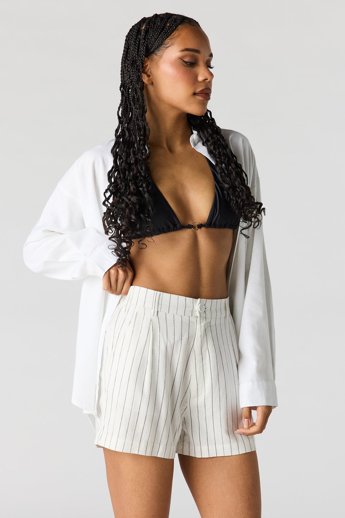 Linen-Blend Tailored Short - Pinstripe