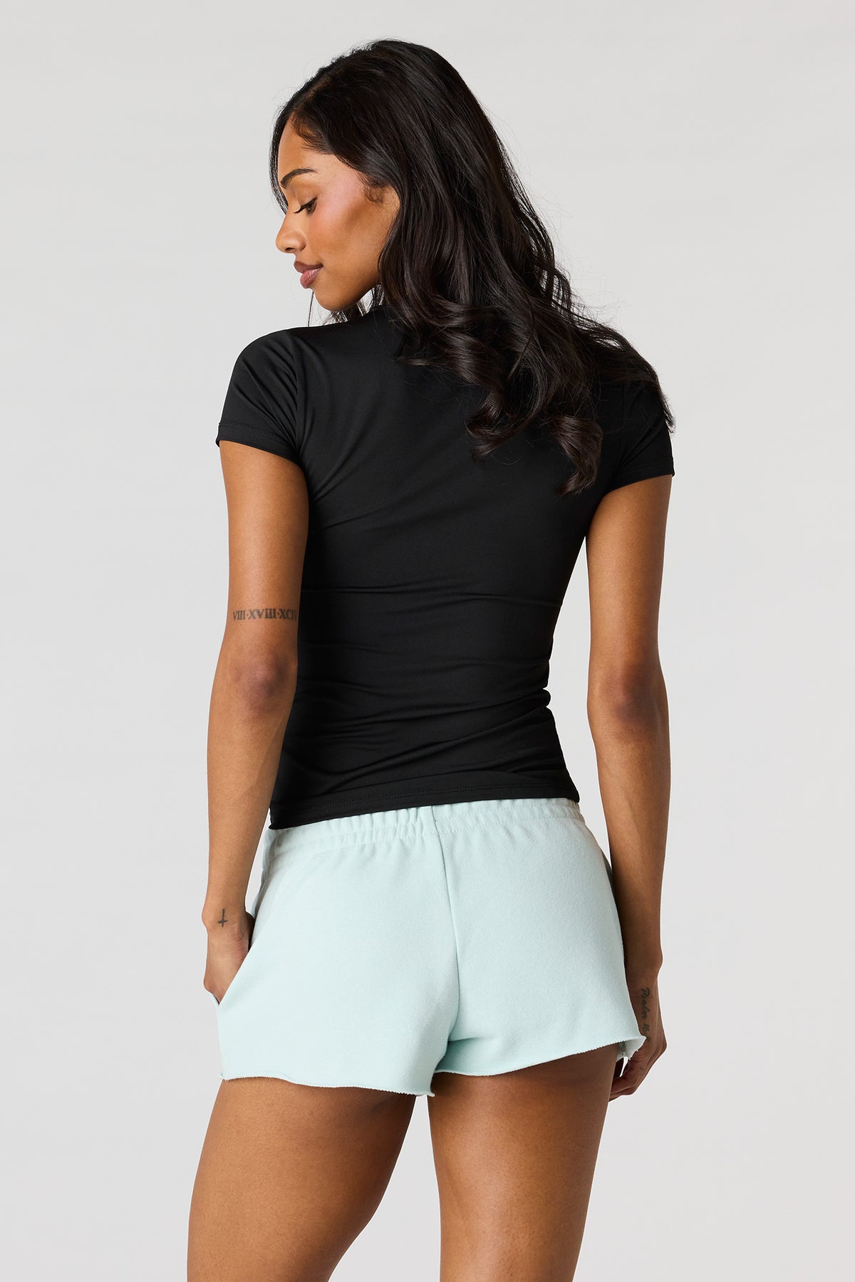 Alt View 2. Luxe French Terry Shortie - Light Blue