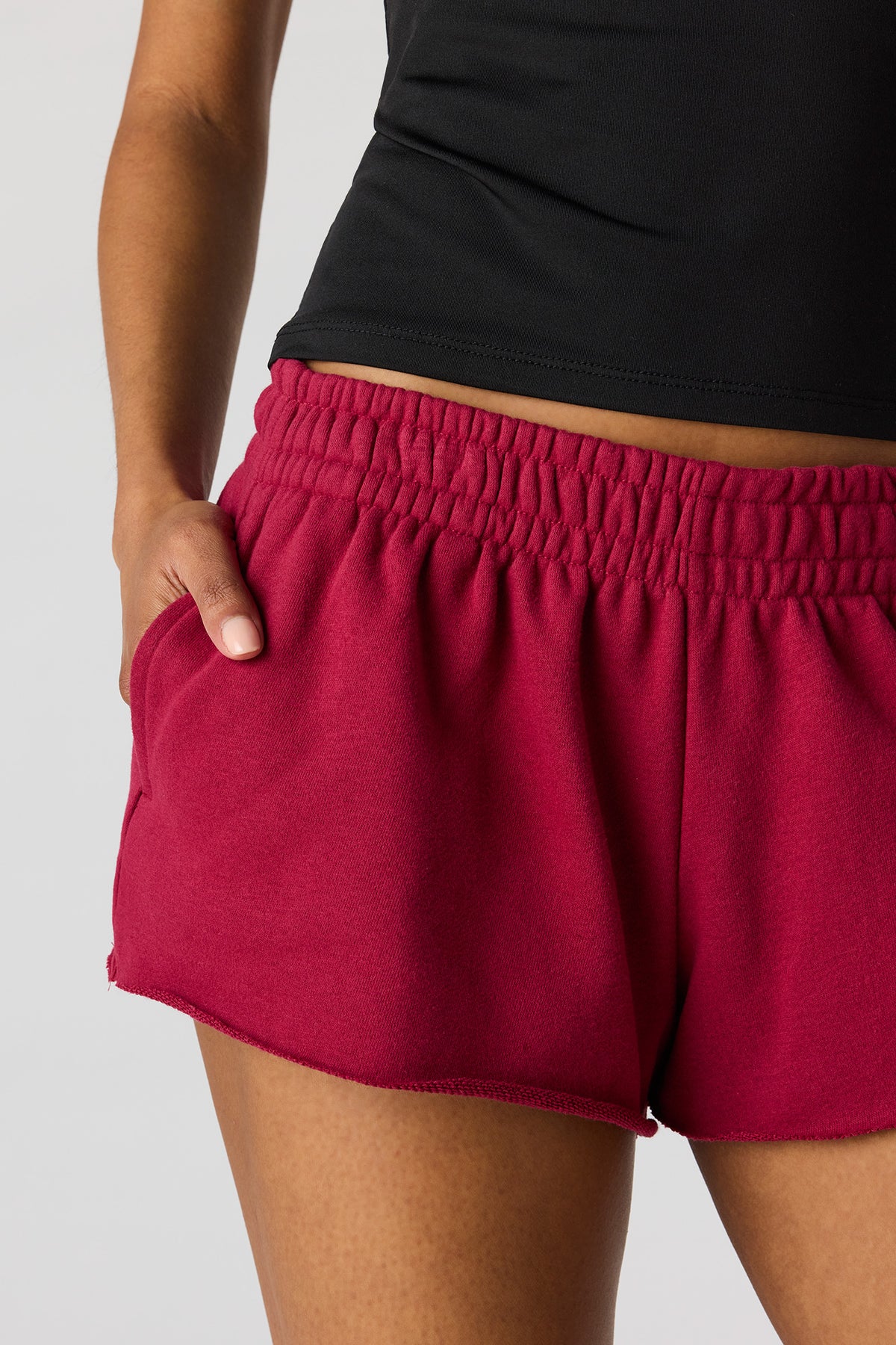 Alt View 4. Luxe French Terry Shortie - Burgundy