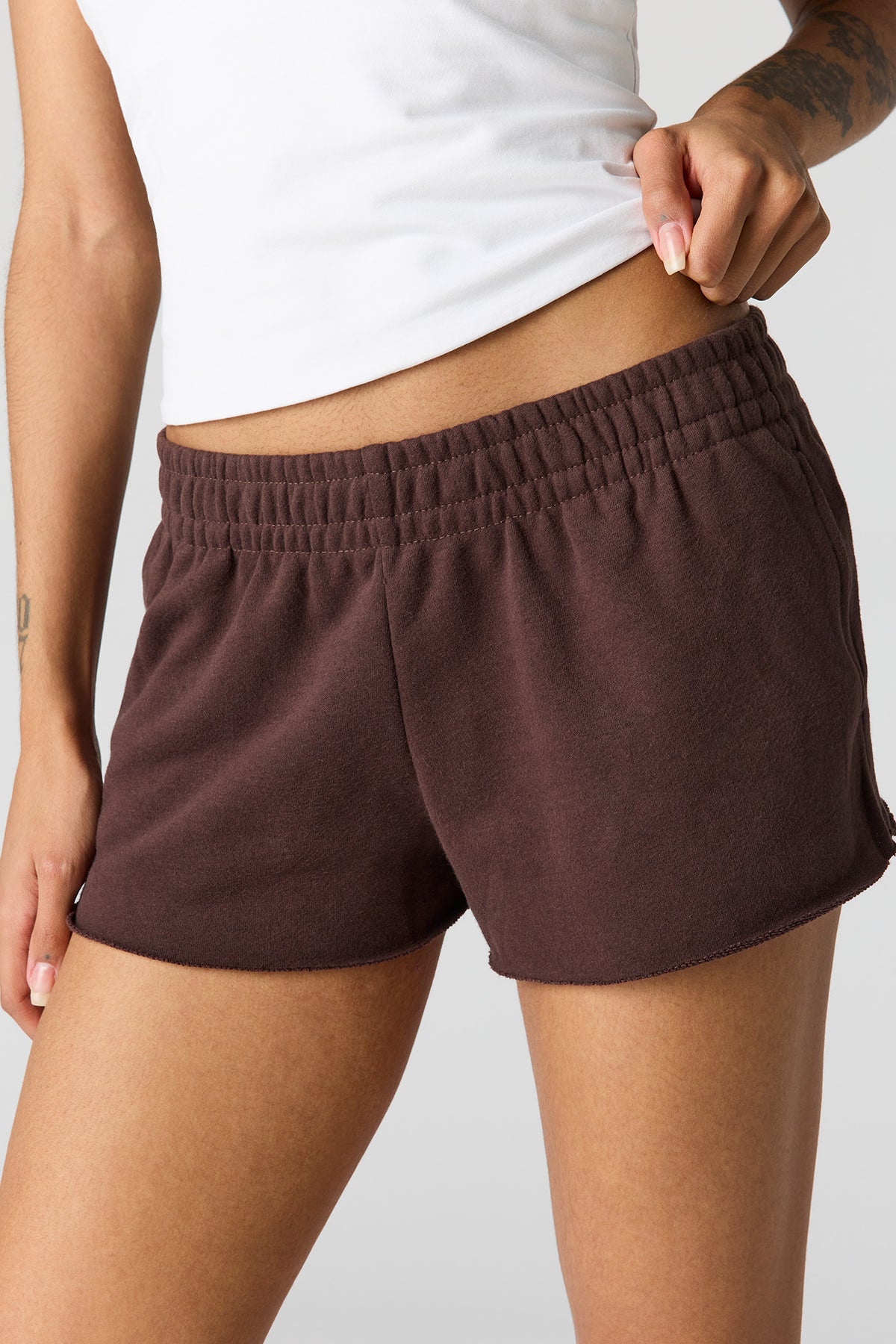Alt View 4. Luxe French Terry Shortie - Brown