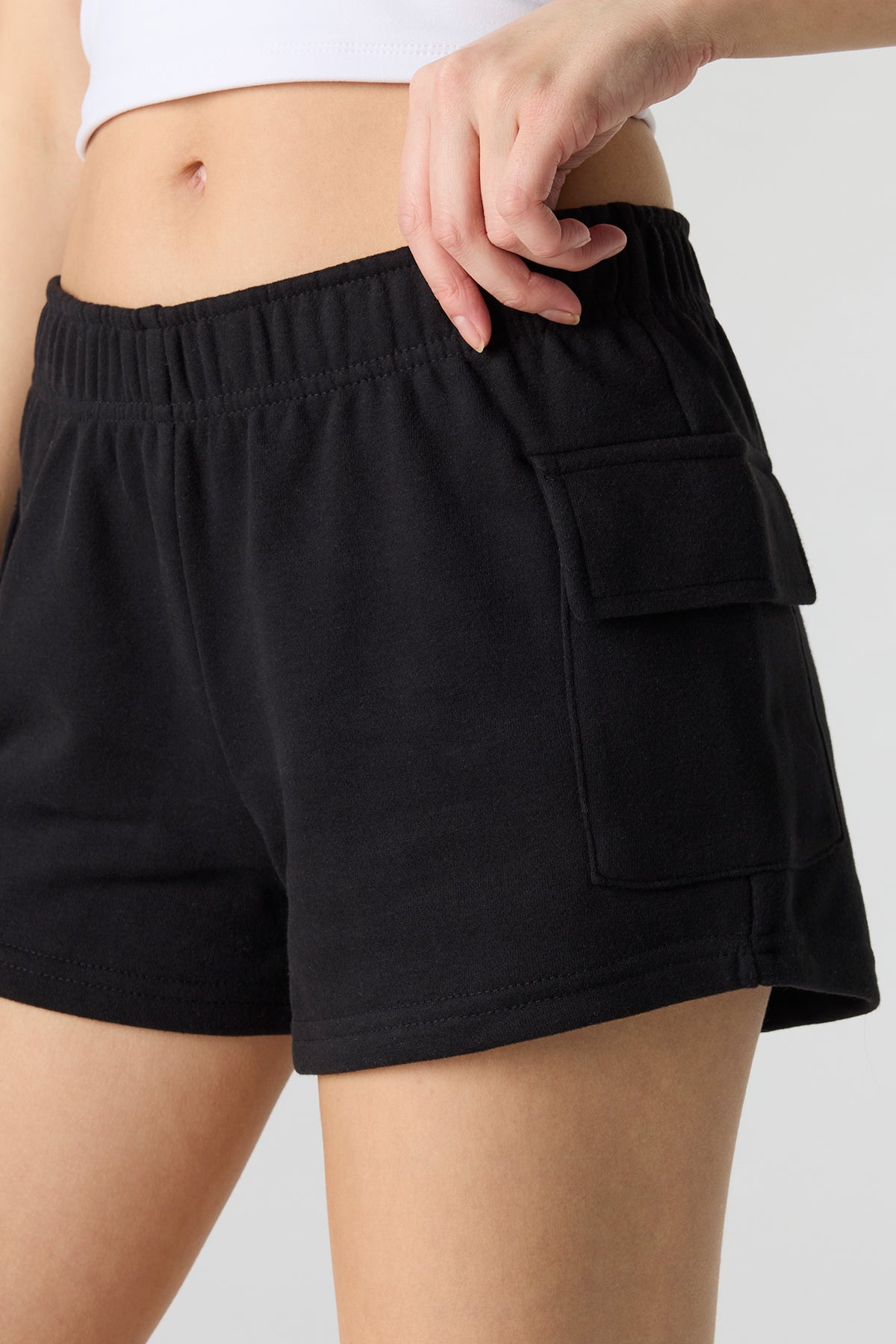 Alt View 4. Luxe French Terry Cargo Shortie - Black