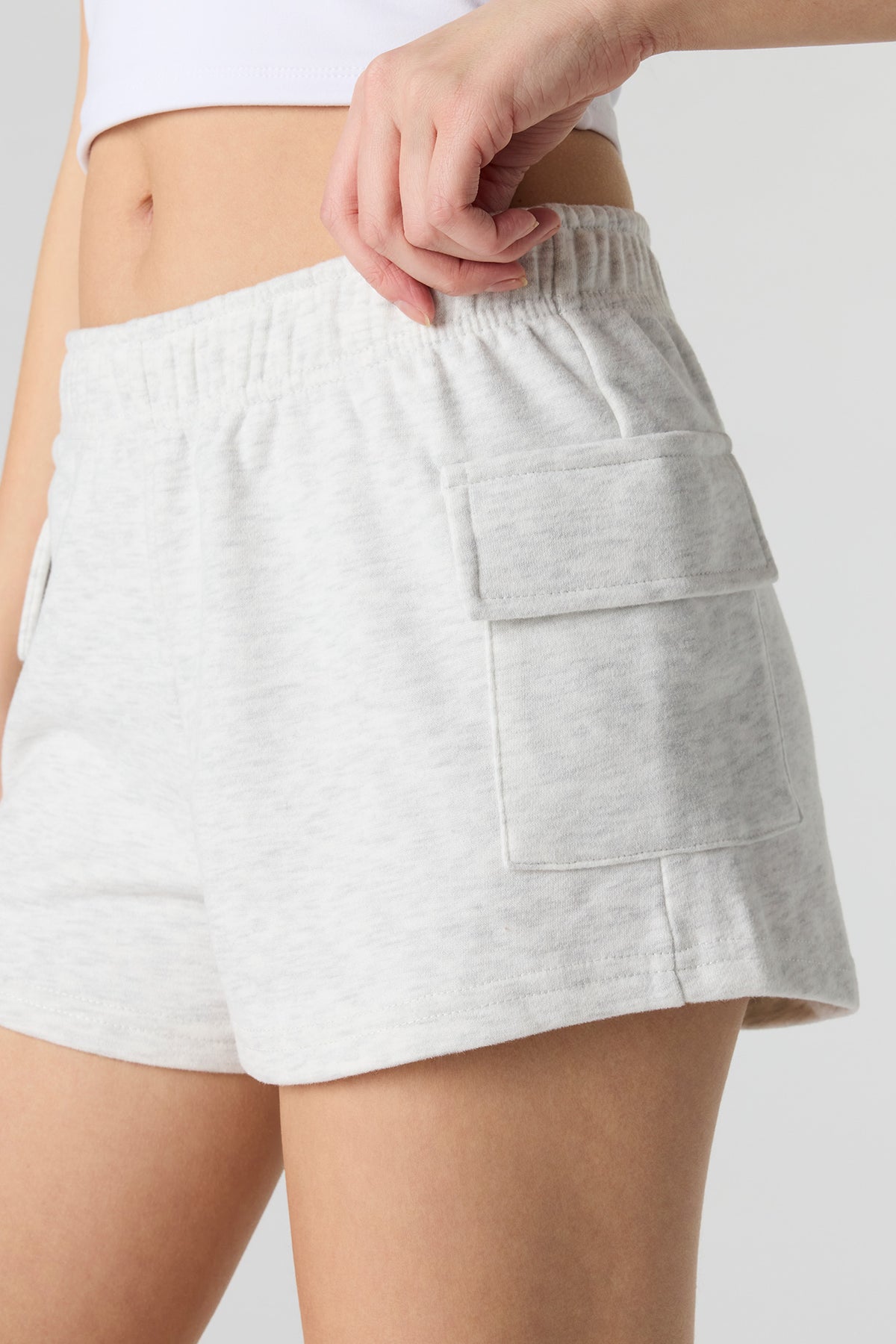 Alt View 4. Luxe French Terry Cargo Shortie - Light Grey