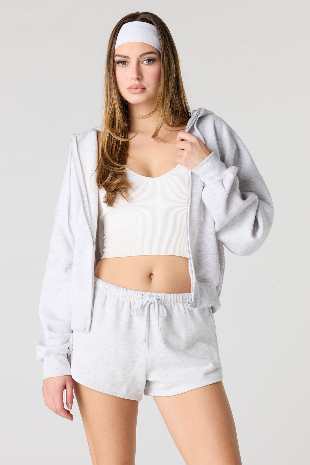 Alt View 5. Fleece Dolphin Short - Light Grey