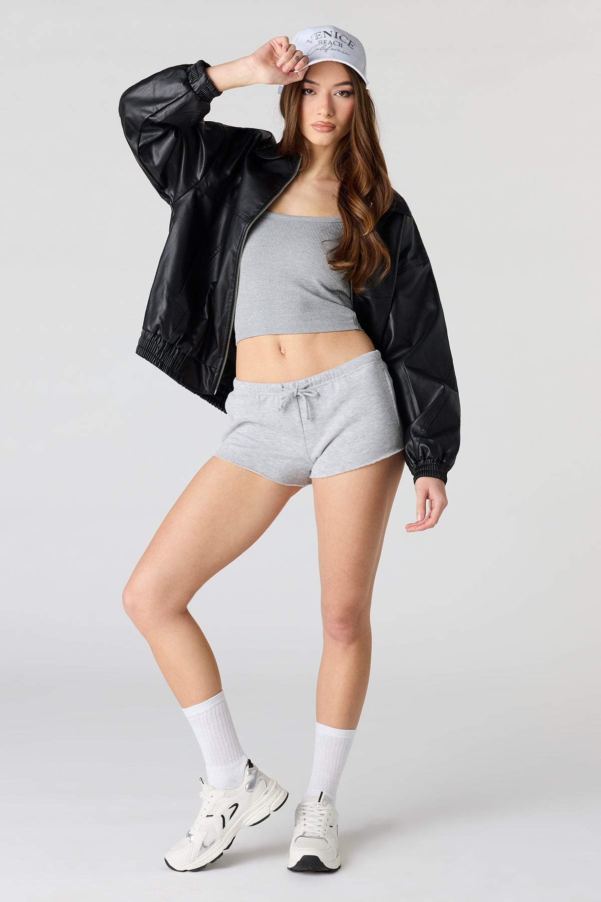 Alt View 3. Fleece Micro Shortie - Heather Grey