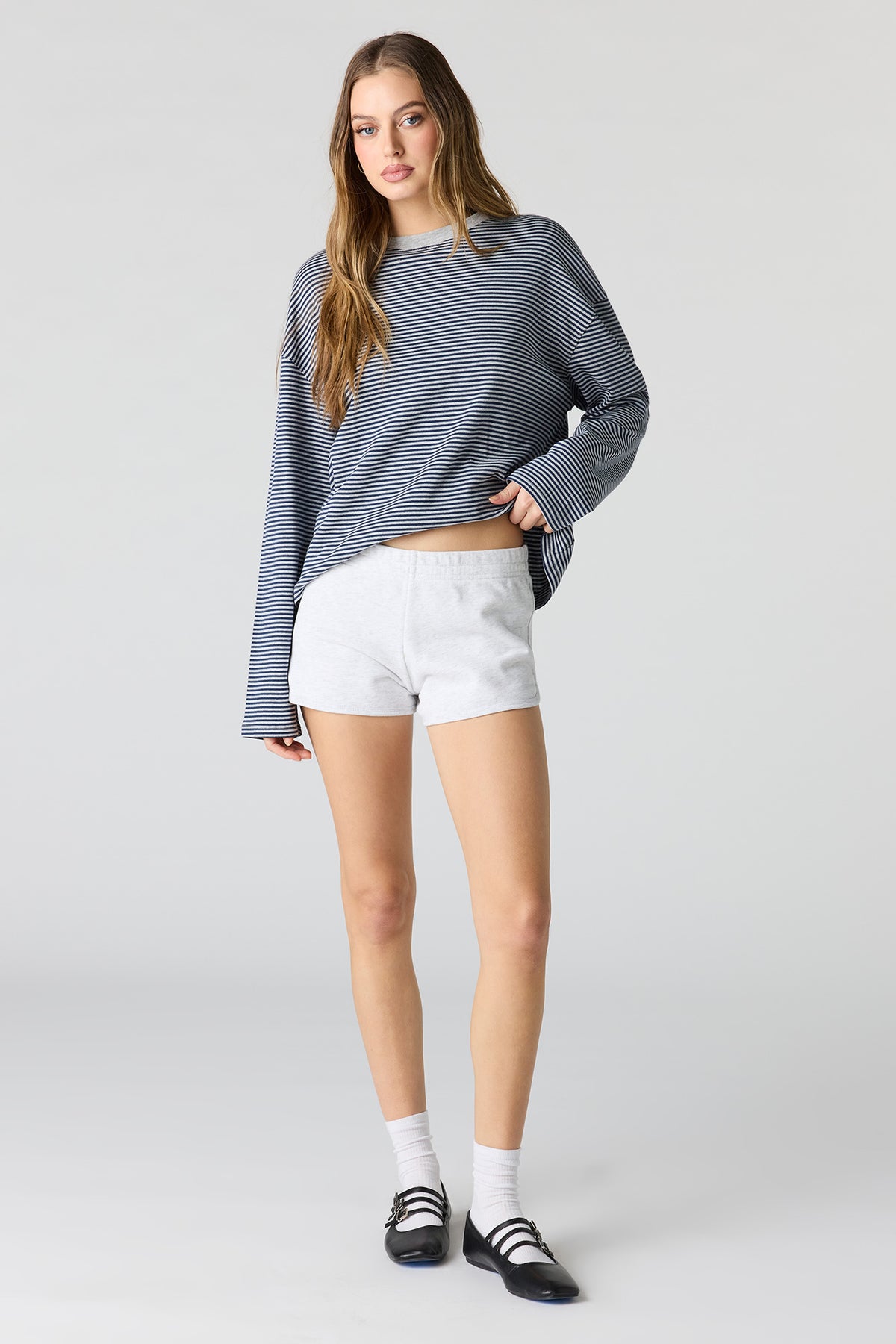 Alt View 3. Luxe French Terry Dolphin Short - Light Grey