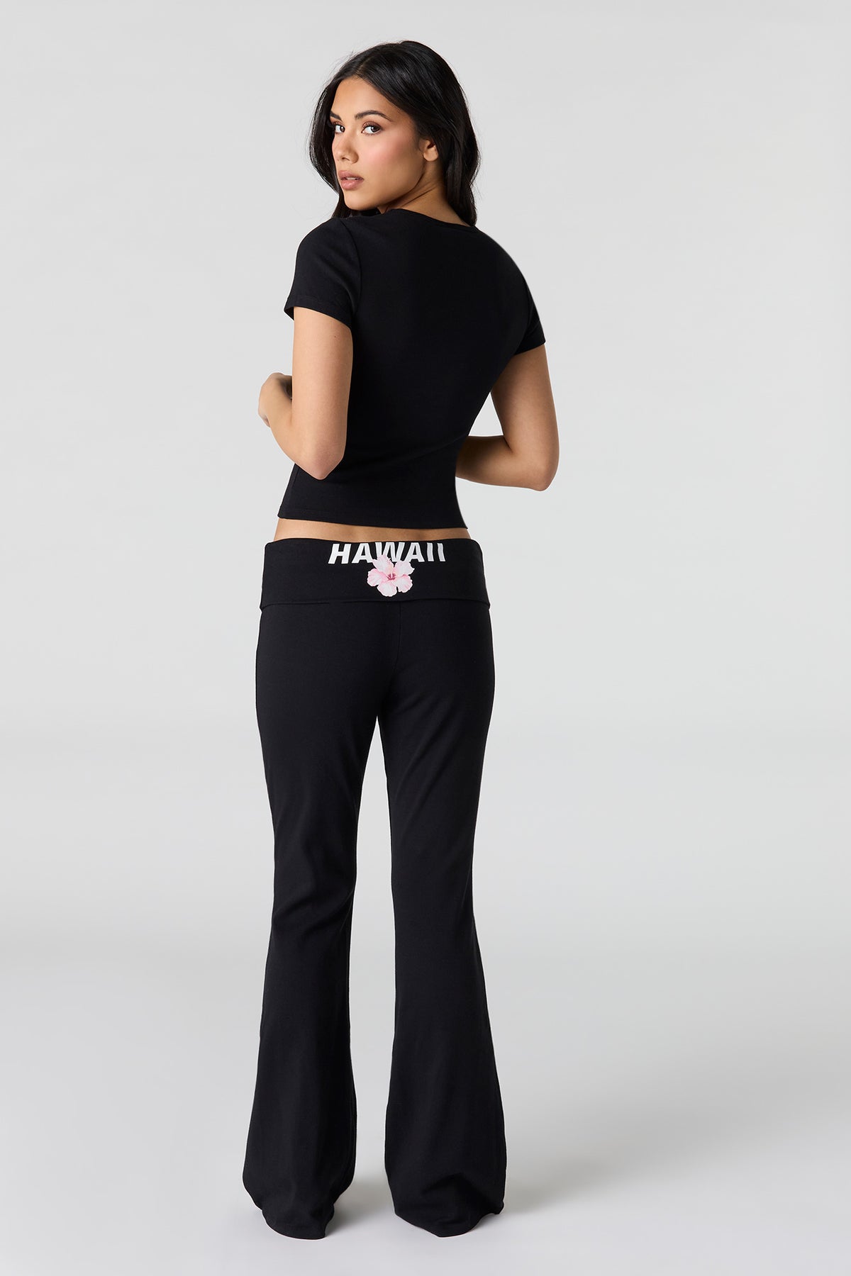 Foldover Waist Flare Pant - Black