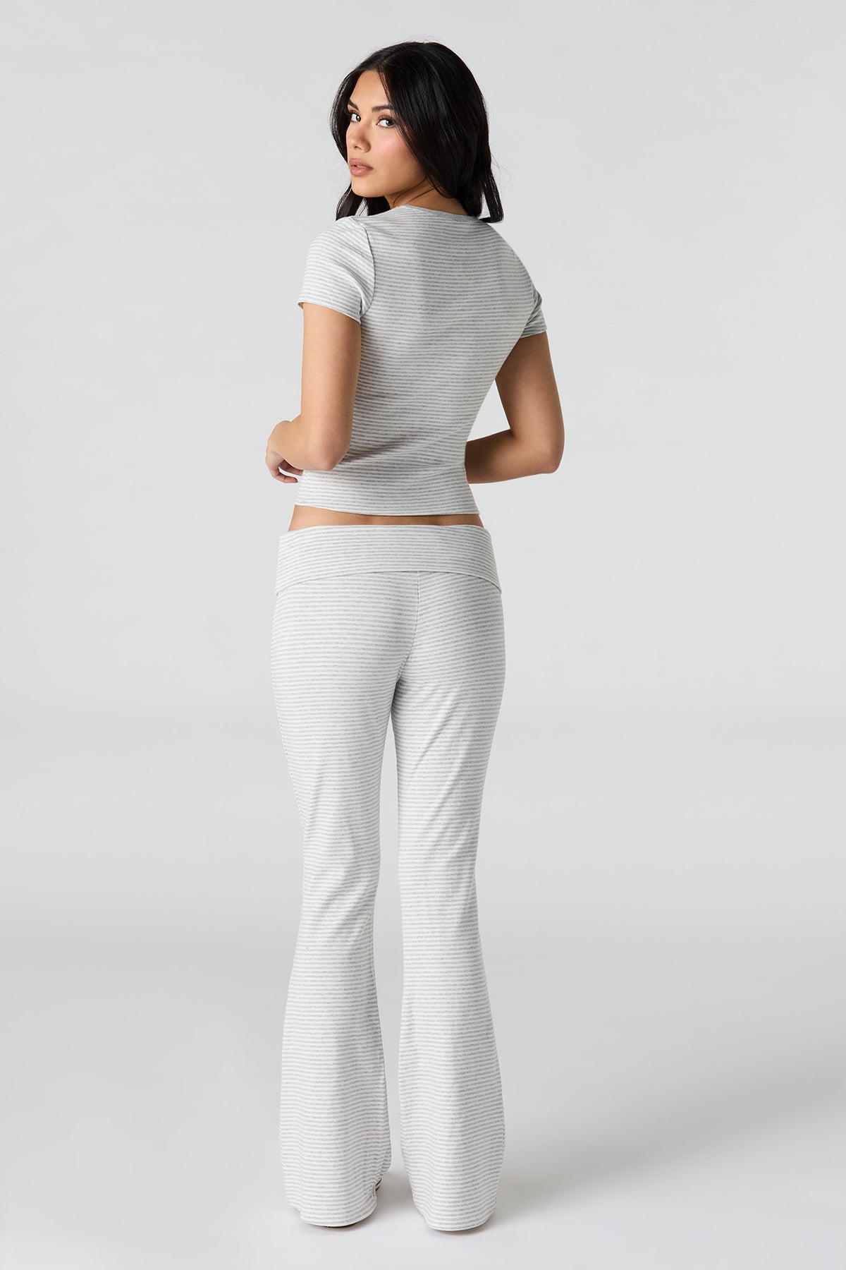Alt View 3. Foldover Waist Flare Pant - Heather Grey