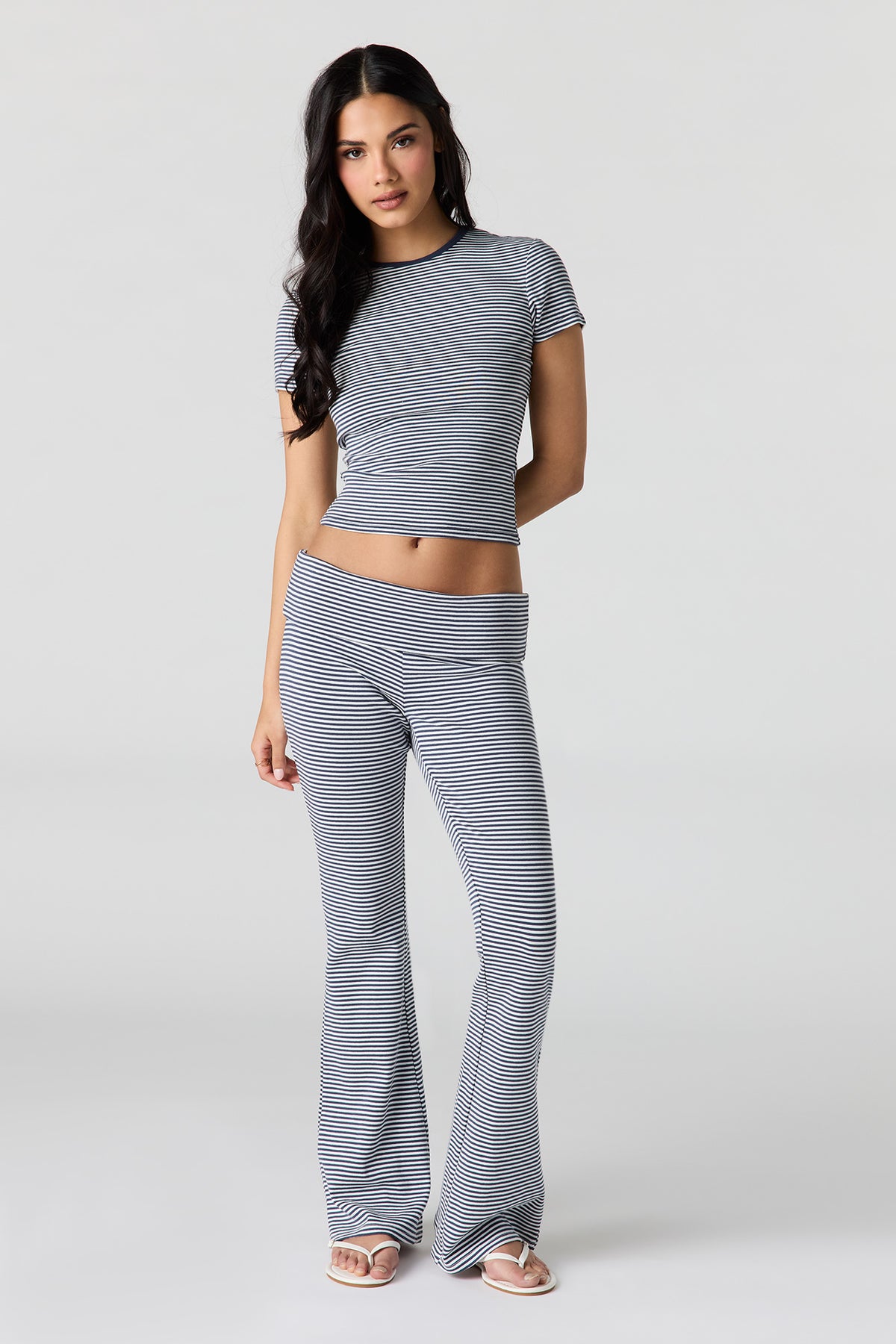 Foldover Waist Flare Pant - Navy