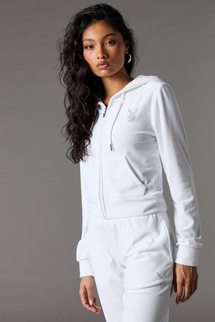 Playboy Rhinestone Velour Zip-Up Hoodie