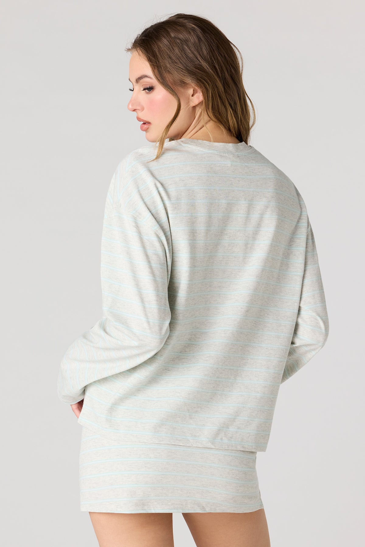 Alt View 2. Striped Drawstring Skort - Heather Grey
