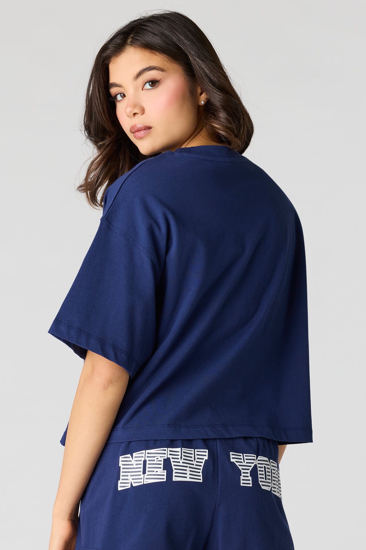 Alt View 2. Cotton Boxy T-Shirt - Dark Blue