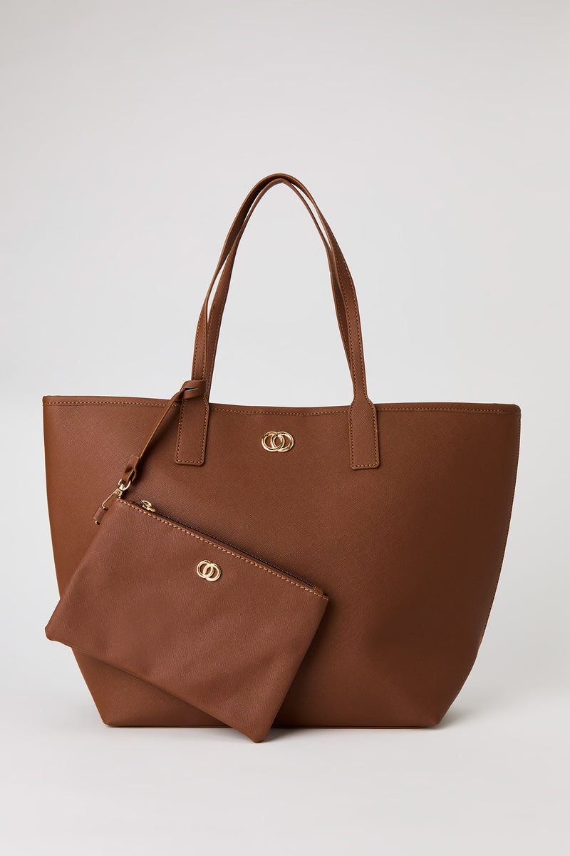 Faux Leather Tote Bag & Wristlet