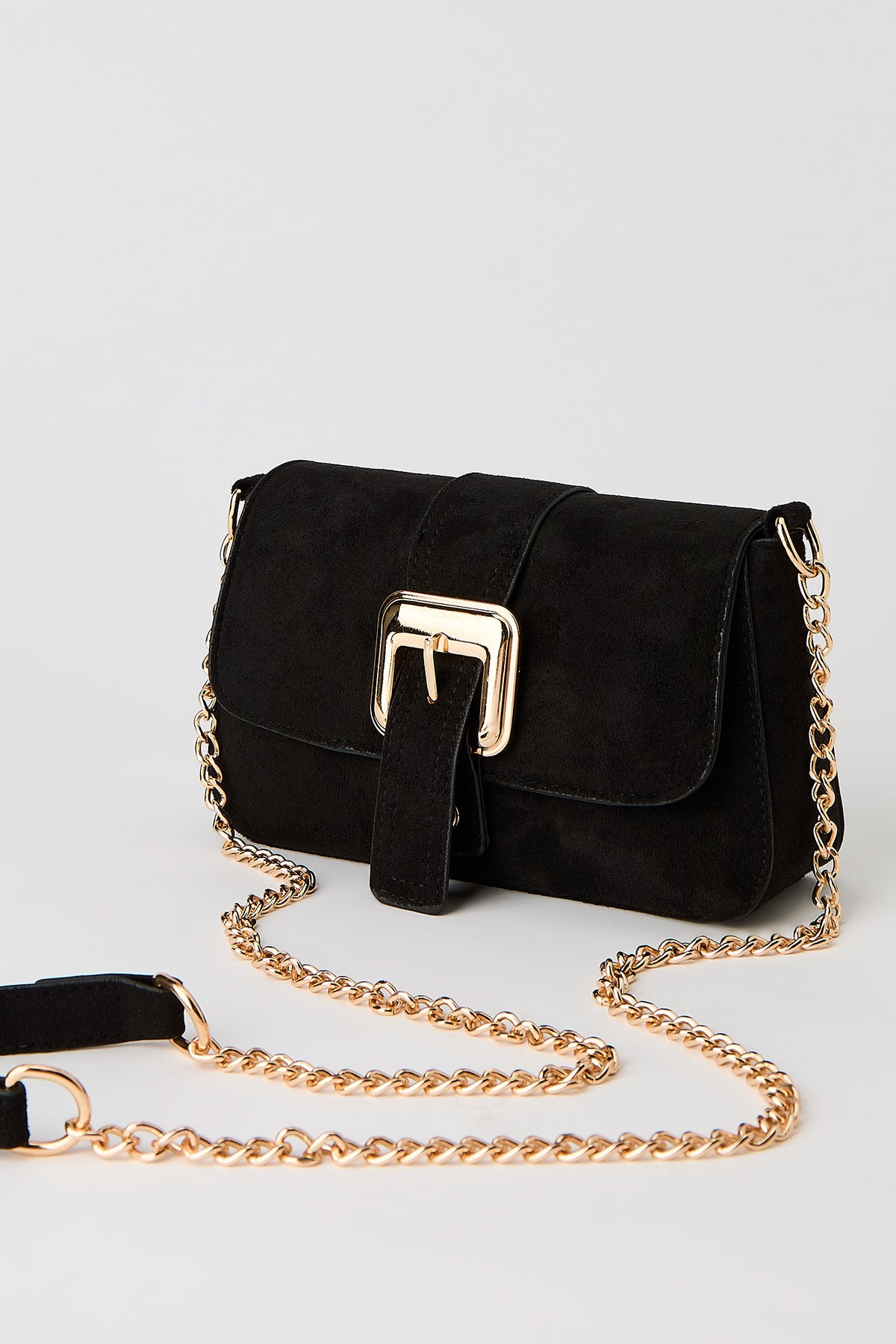Alt View 2. Faux-Suede Buckle Crossbody Chain Purse - Black