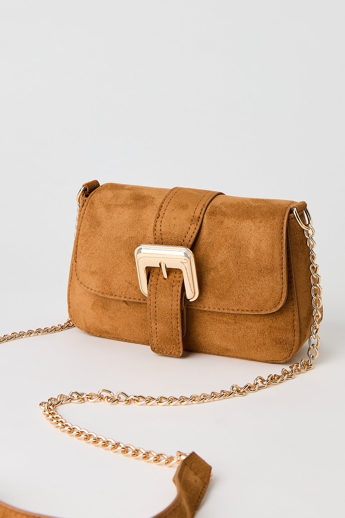 Alt View 2. Faux-Suede Buckle Crossbody Chain Purse - Camel