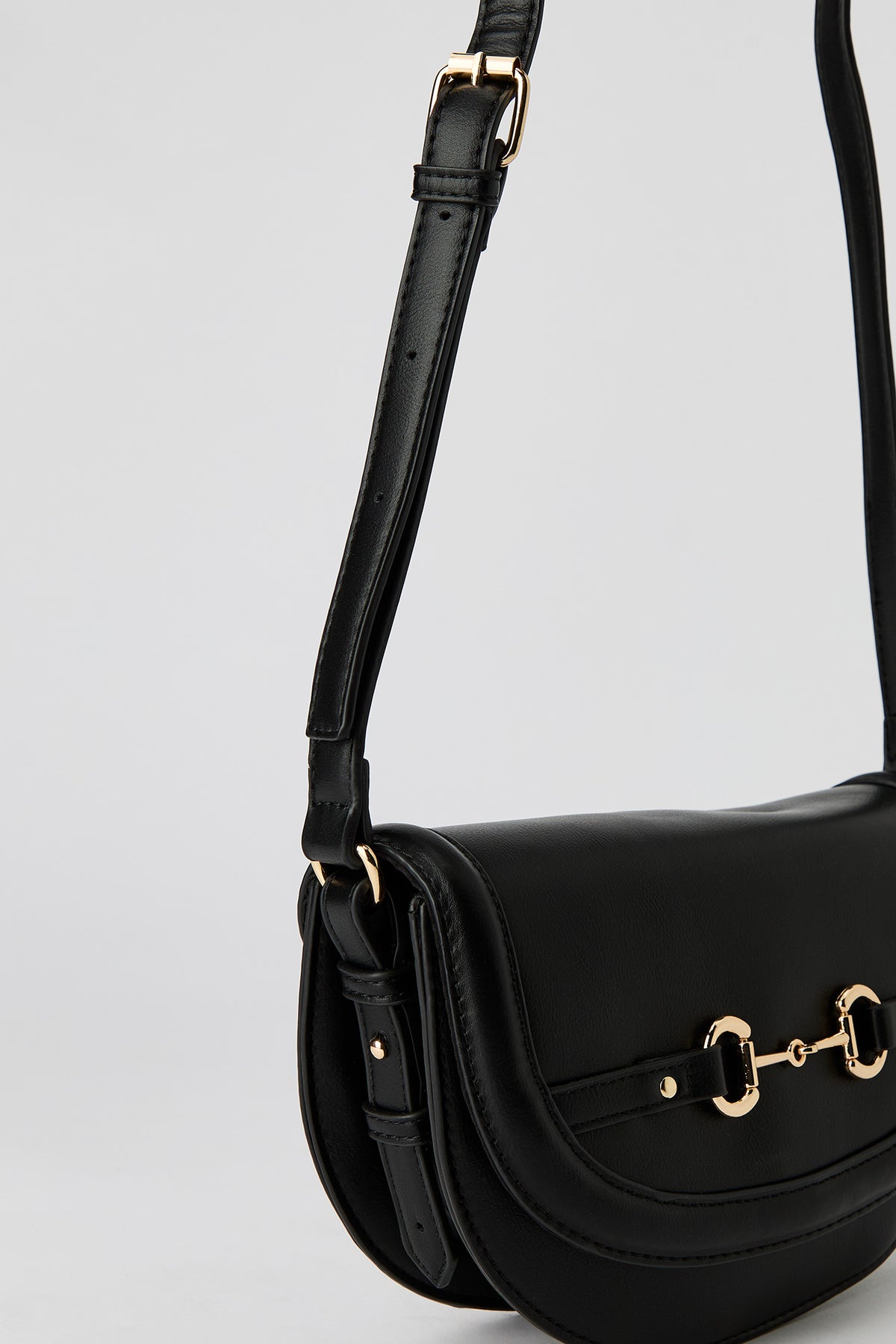 Alt View 4. Faux Leather Crossbody Saddle Bag - Black