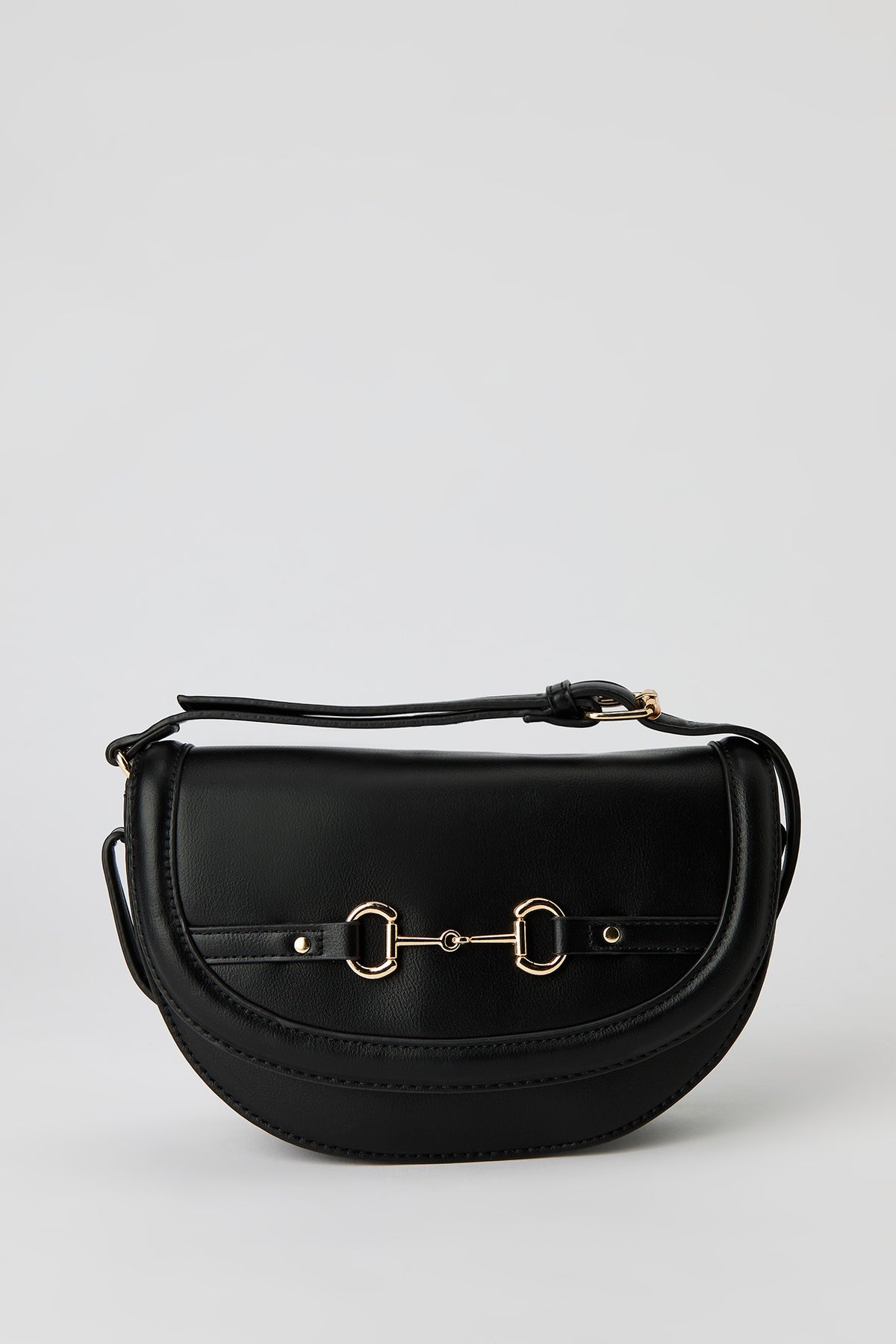 Faux Leather Crossbody Saddle Bag - Black