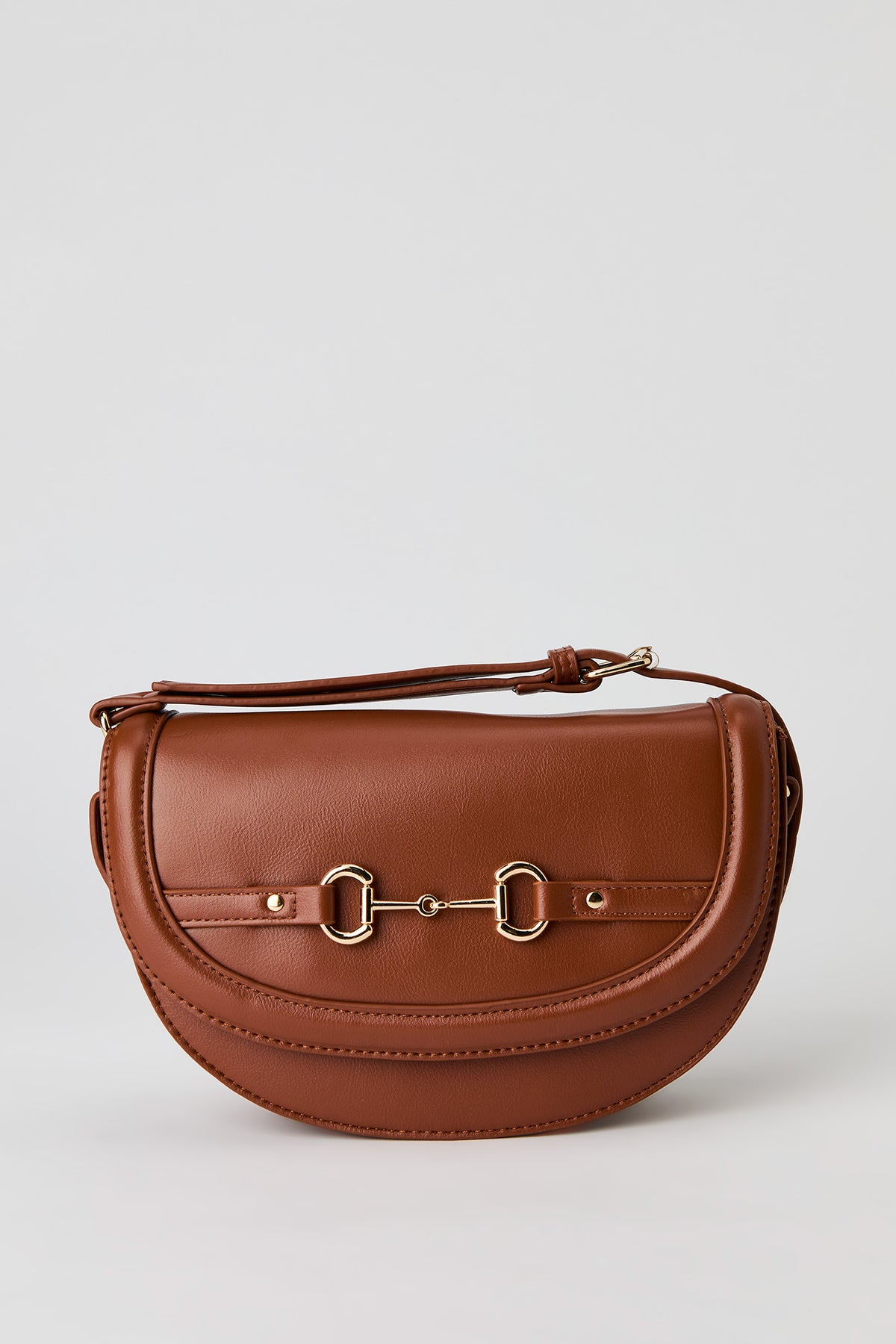 Faux Leather Crossbody Saddle Bag - Camel