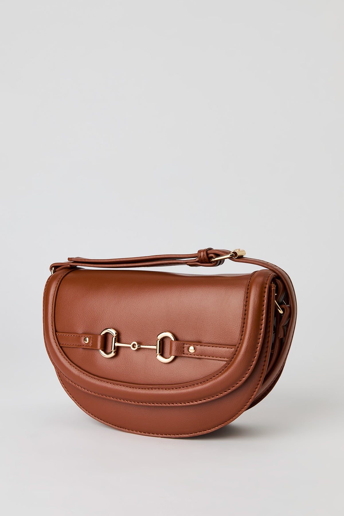 Alt View 2. Faux Leather Crossbody Saddle Bag - Camel
