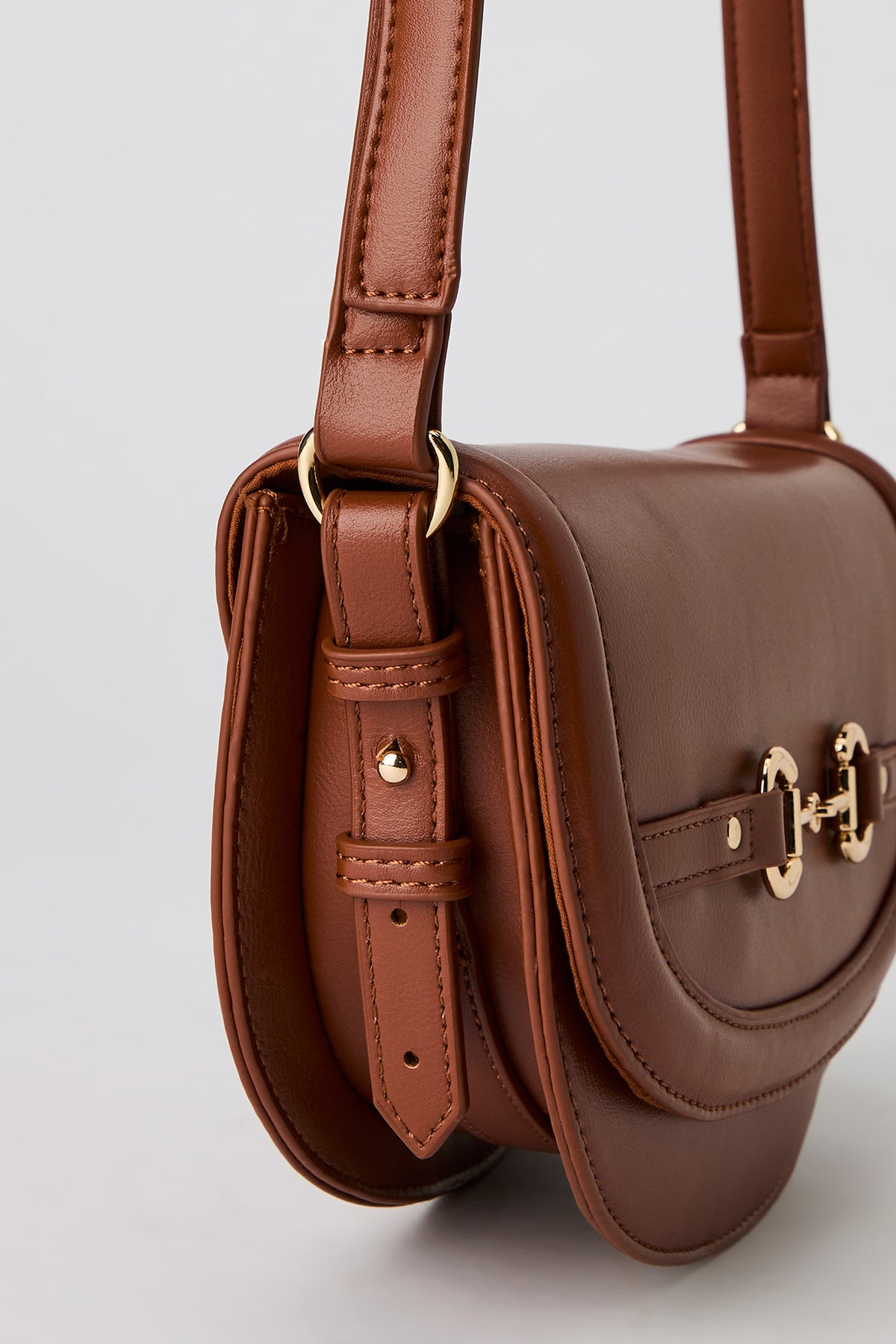 Alt View 4. Faux Leather Crossbody Saddle Bag - Camel