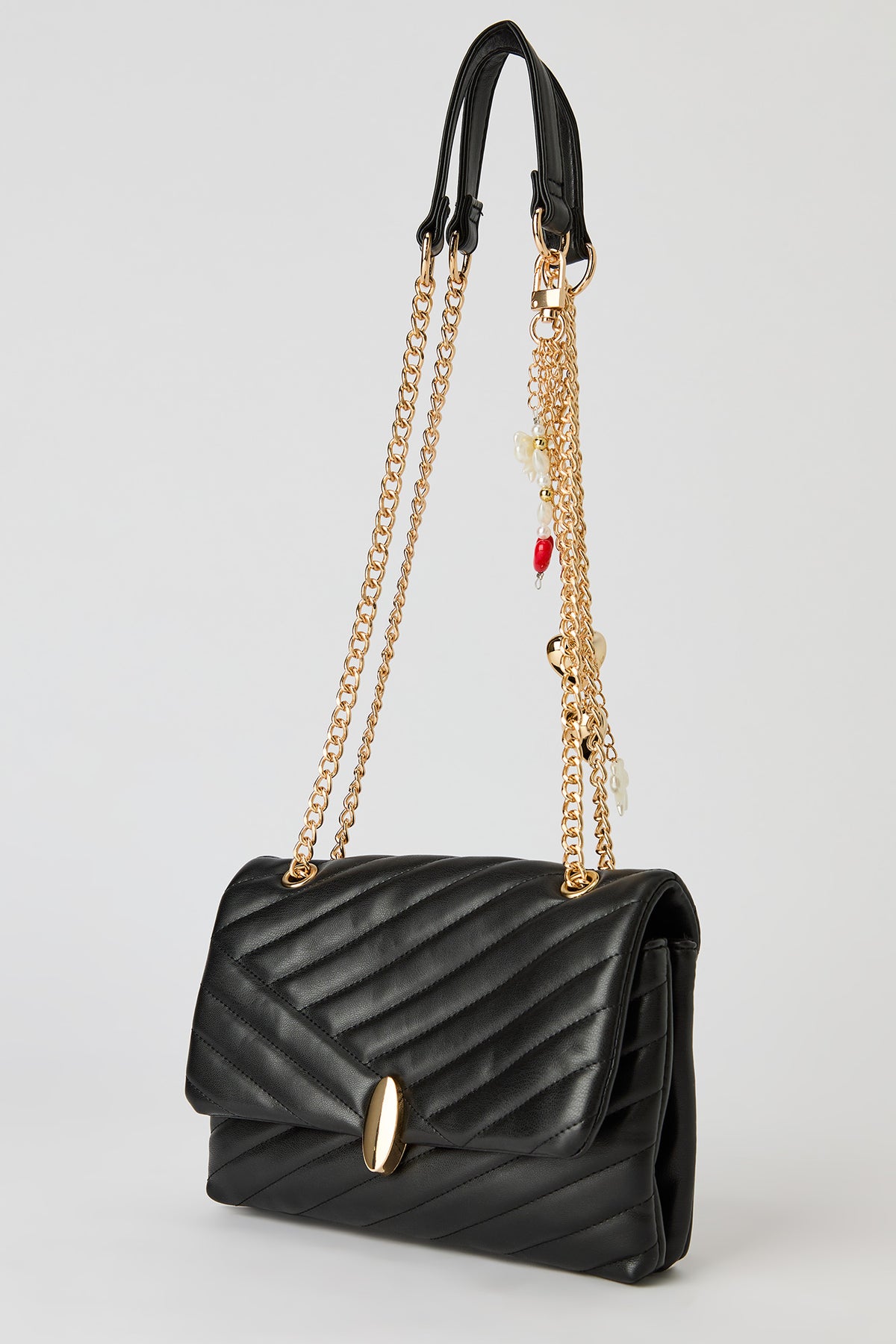 Alt View 2. Quilted Dual-Strap Crossbody Purse with Keychain - Black