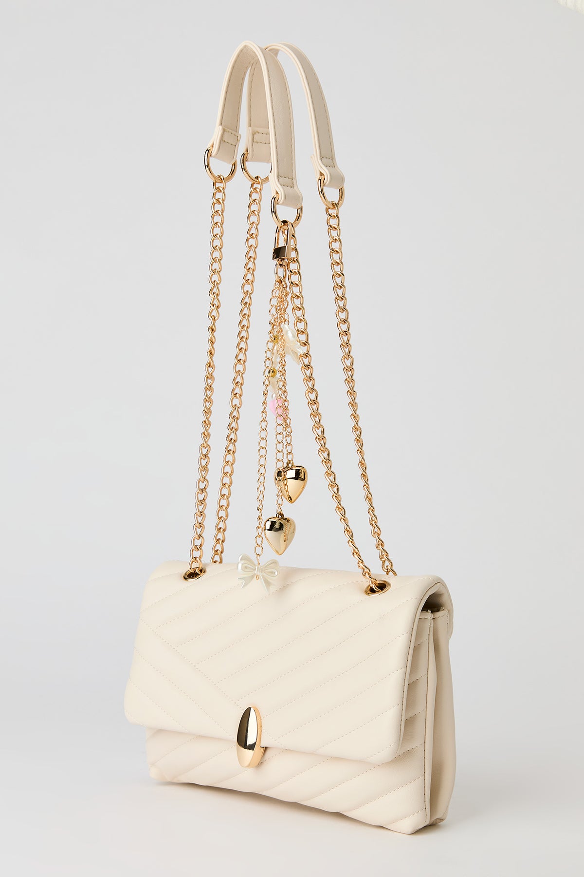 Alt View 2. Quilted Dual-Strap Crossbody Purse with Keychain - Beige