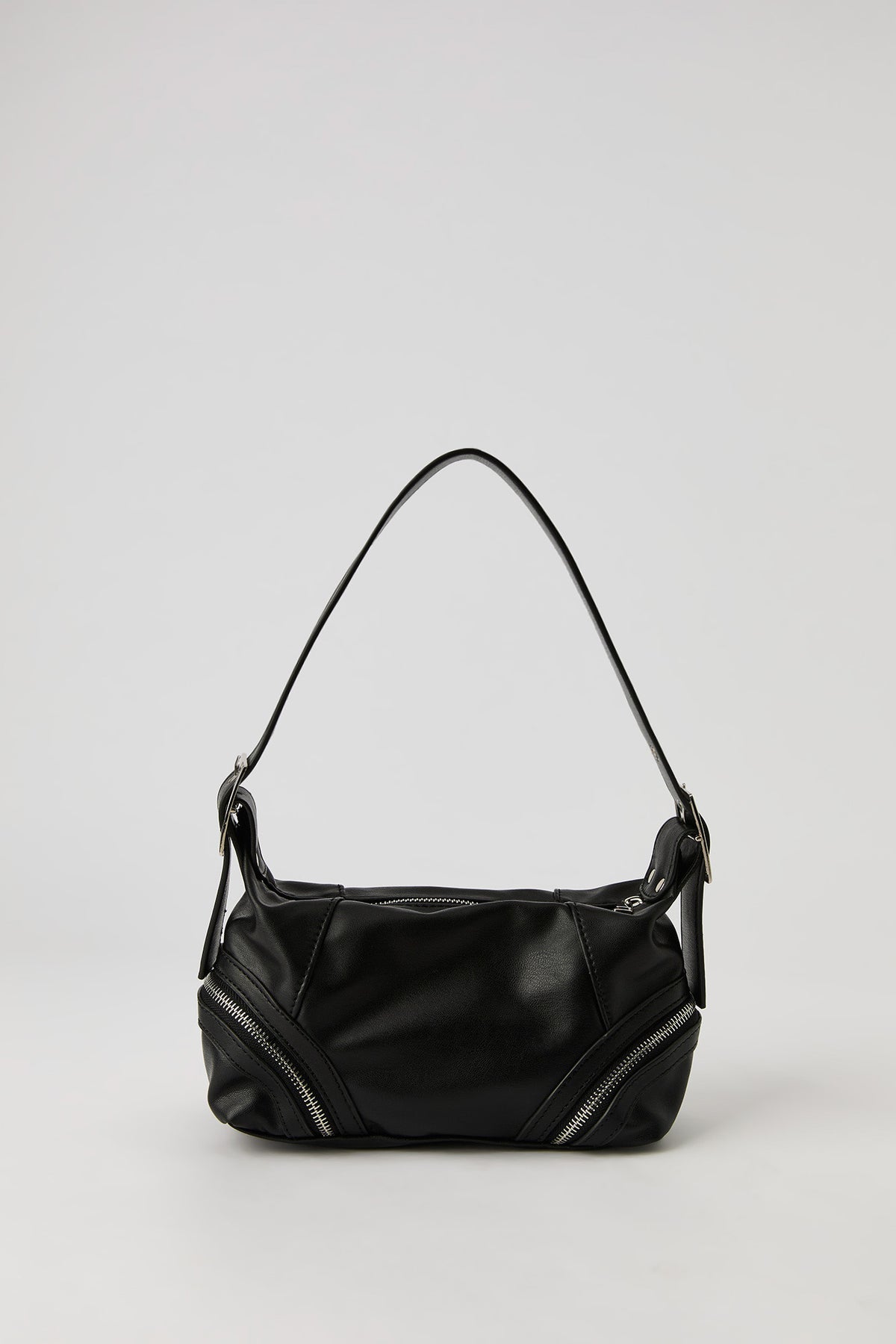Alt View 2. Faux Leather Zipper Detail Shoulder Bag - Black