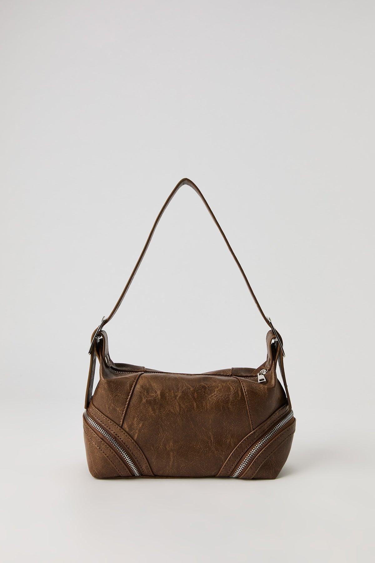 Alt View 2. Faux Leather Zipper Detail Shoulder Bag - Brown