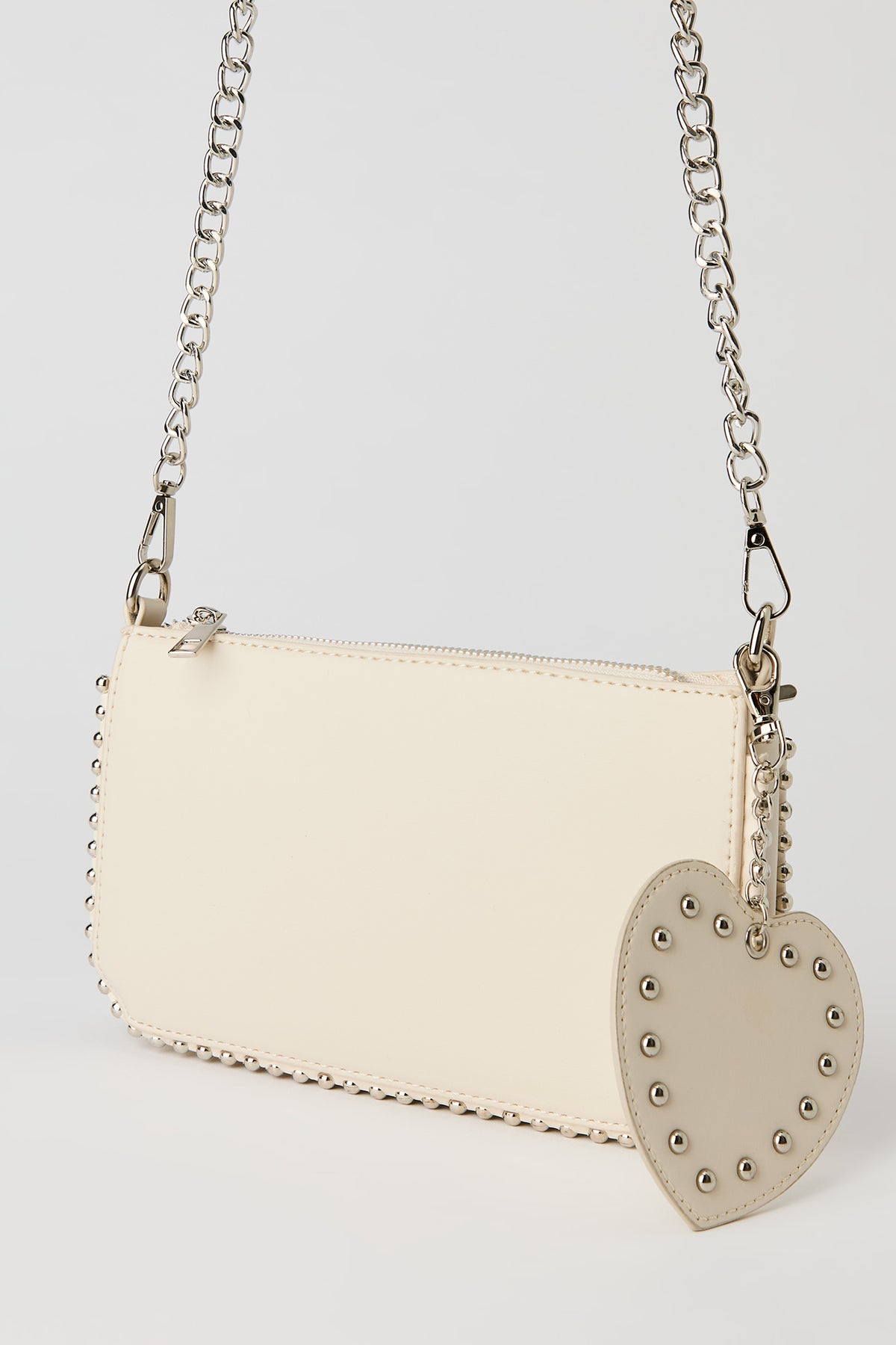 Alt View 2. Studded Crossbody Bag with Heart Keychain - Beige