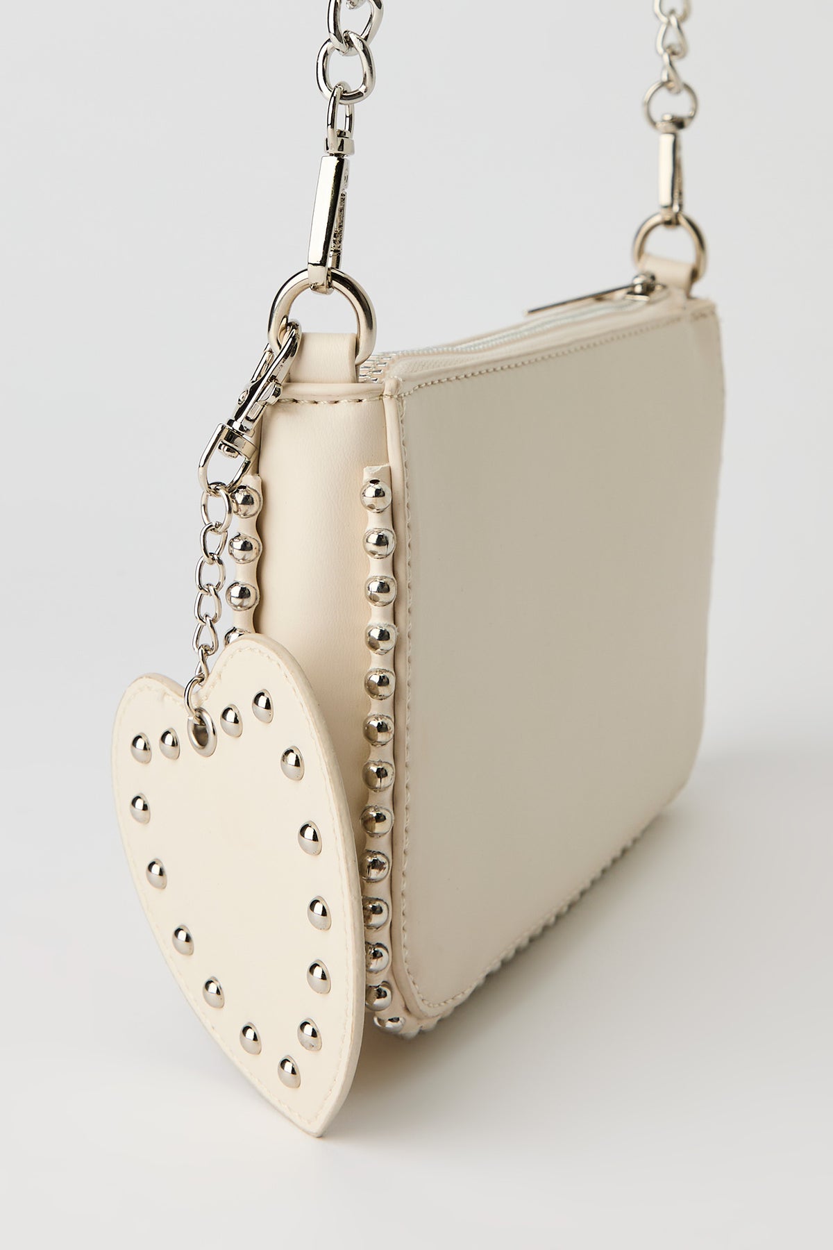 Alt View 3. Studded Crossbody Bag with Heart Keychain - Beige