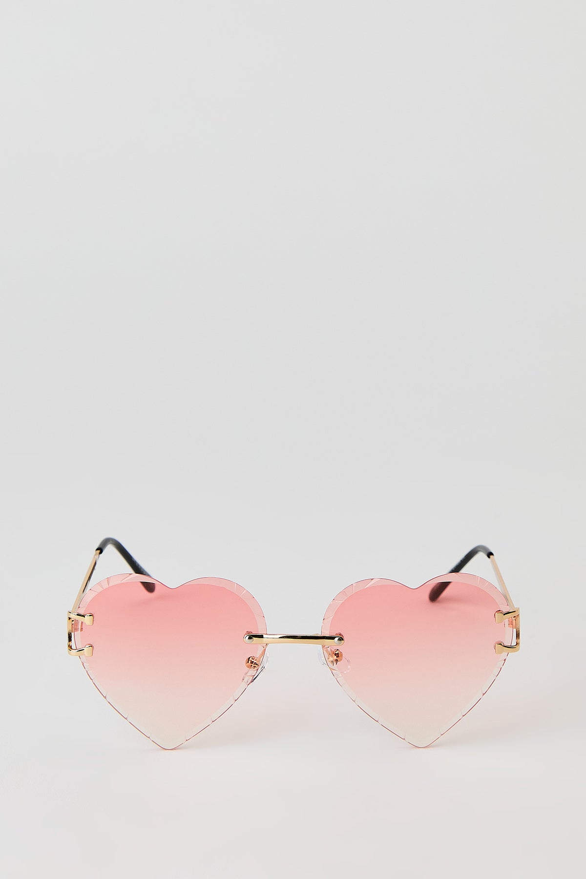 Heart Shaped Rimless Sunglasses - Pink