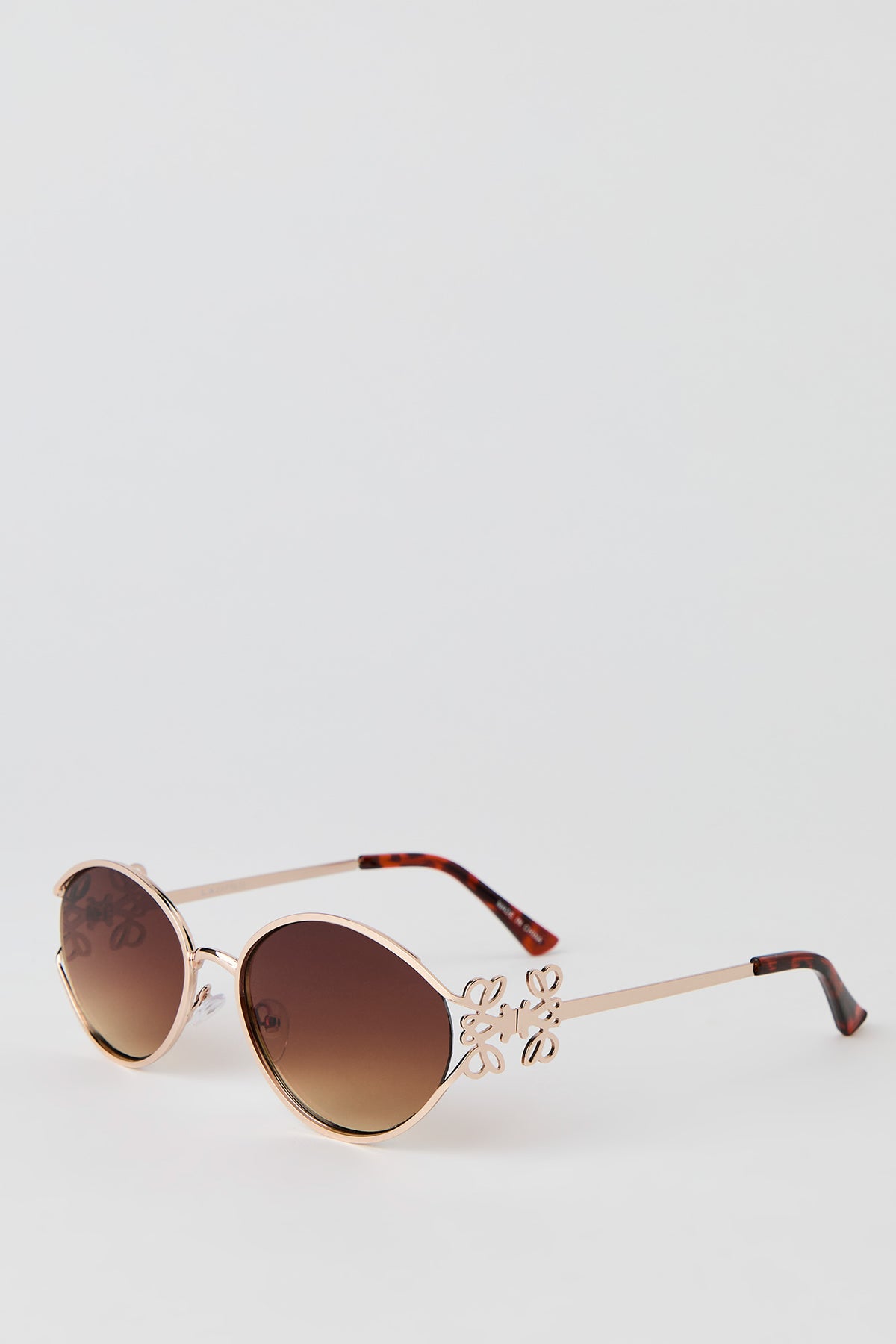 Alt View 2. Metal Oval Sunglasses - Brown