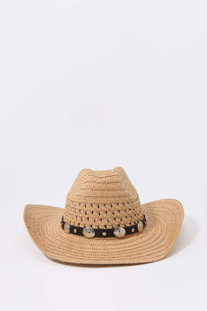 Straw Medallion Trim Cowboy Hat