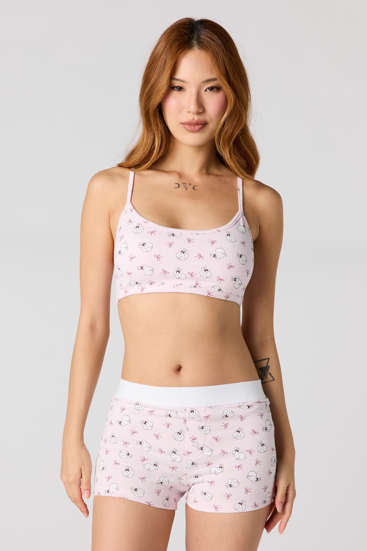 Cropped Tank & Boxer Short Set - Light Pink