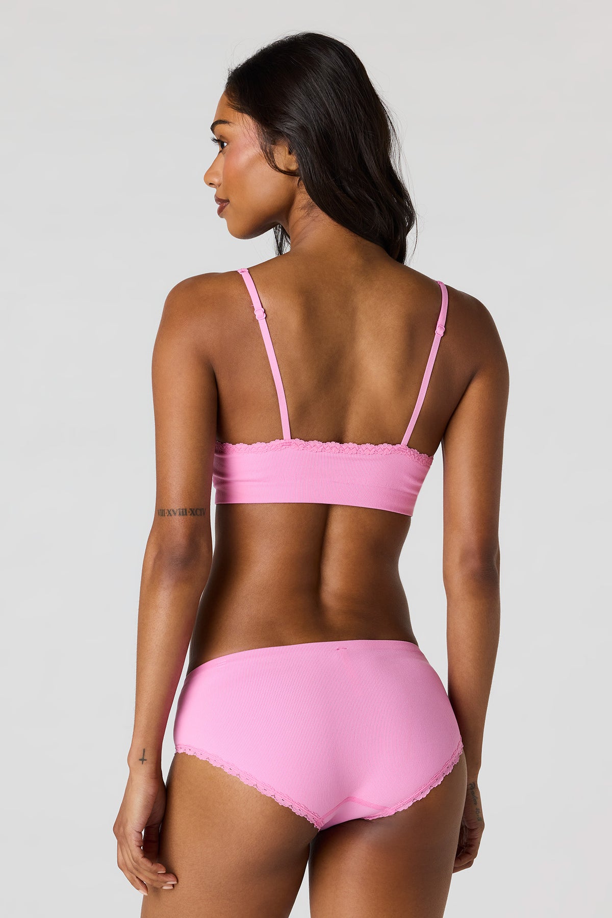 Alt View 3. Ribbed Seamless Bra & Cheeky Panty Set - Light Pink