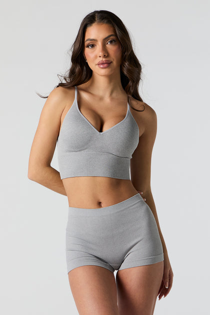 Seamless Ribbed Bralette with Built In Bra Cups