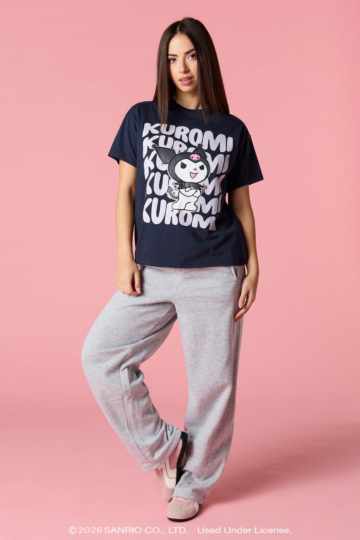 Alt View 3. Kuromi™ HD Print Boyfriend T-Shirt - Navy
