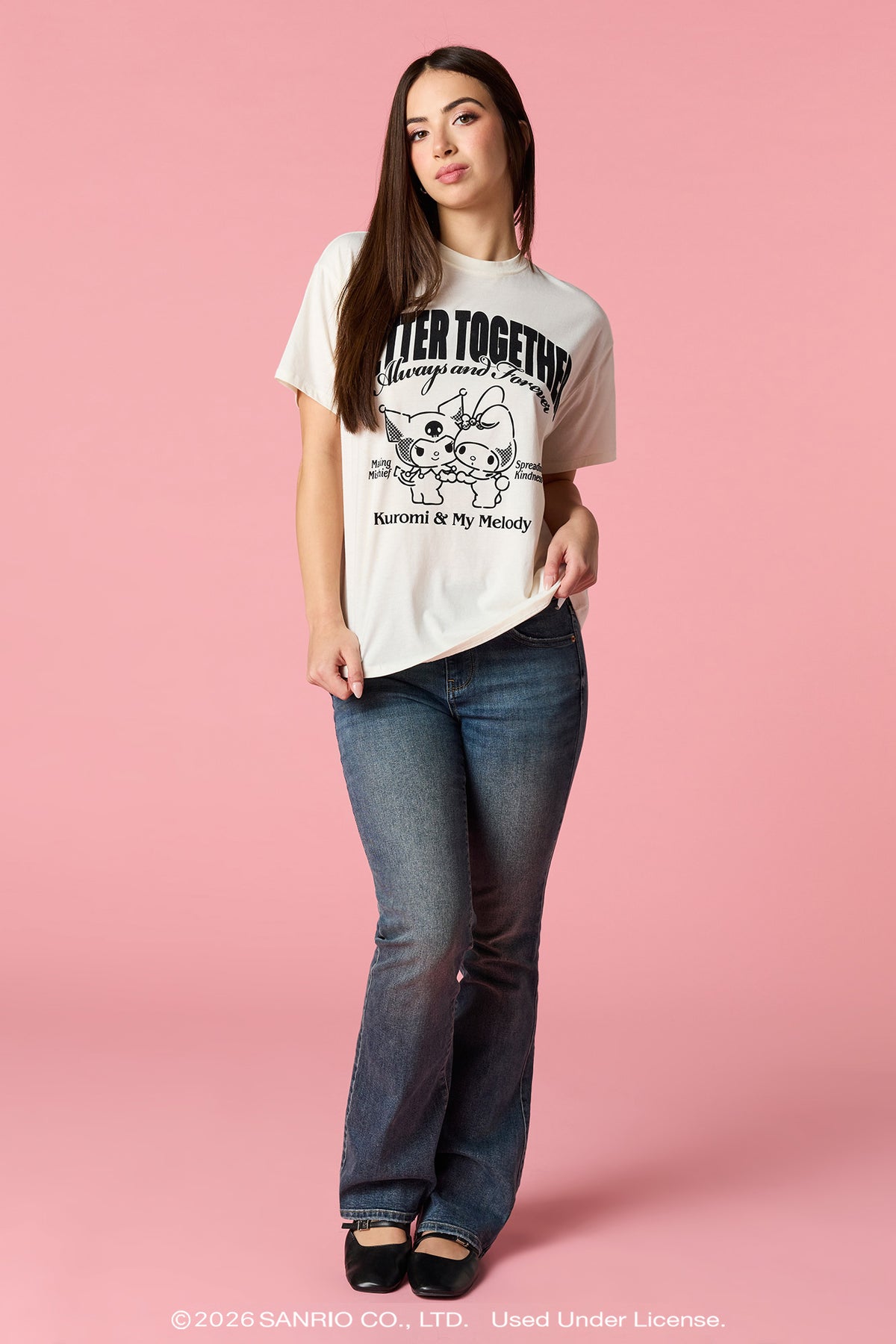 Alt View 3. Kuromi™ & My Melody™ Flock Print Boyfriend T-Shirt - Ivory