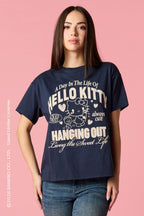 T-shirt de coupe garçonne à imprimé floqué Hello Kitty®