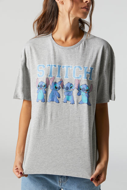 T-shirt de coupe garçonne à Imprimé Stitch