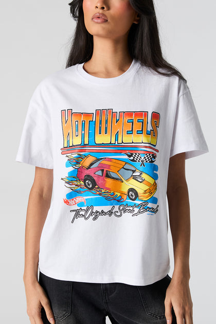 T-shirt de coupe garçonne blanc à imprimé Hot Wheels