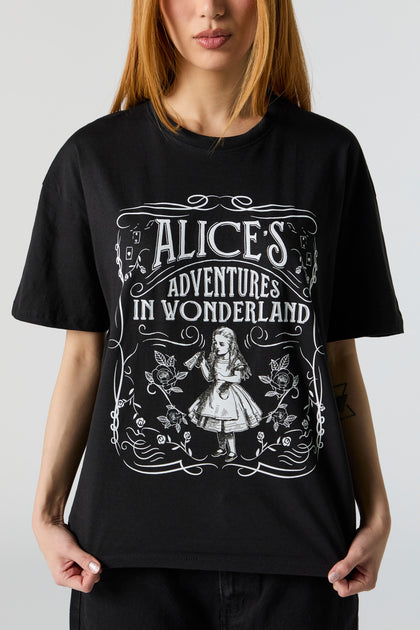 T-shirt de coupe garçonne à imprimé Alice In Wonderland
