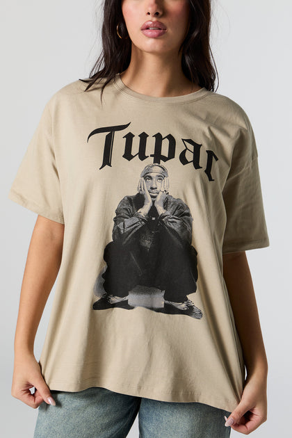 T-shirt coupe garçonne à imprimé Tupac