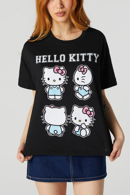 T-shirt de coupe garçonne noir à imprimé  Hello Kitty