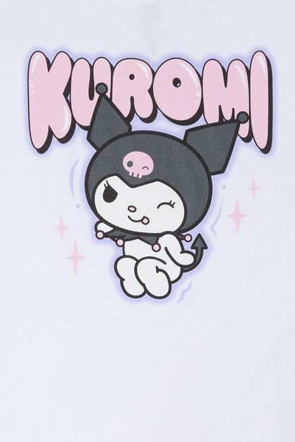 T-shirt de coupe garçonne blanc à imprimé Kuromi
