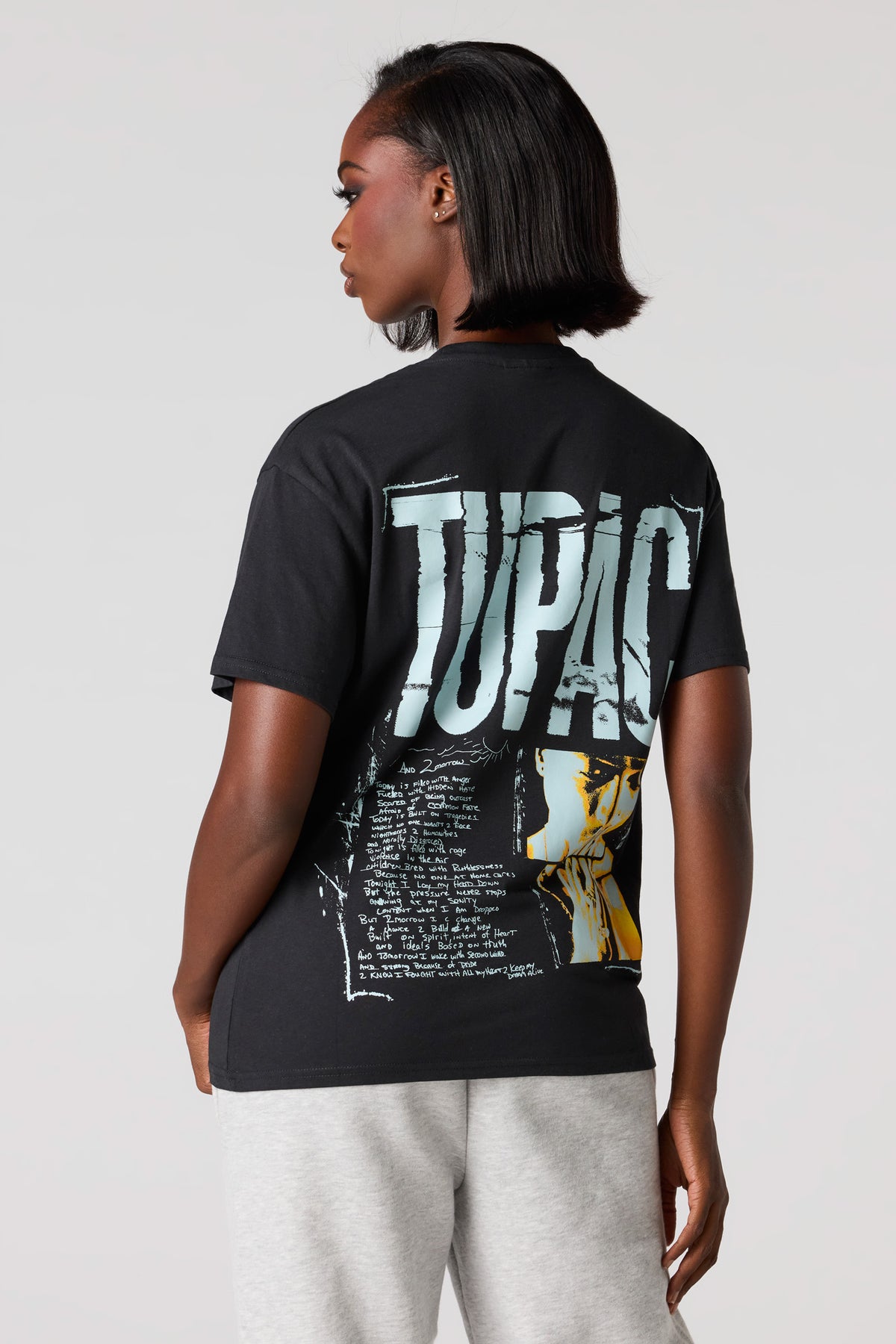 Tupac Graphic Boyfriend T-Shirt - Black