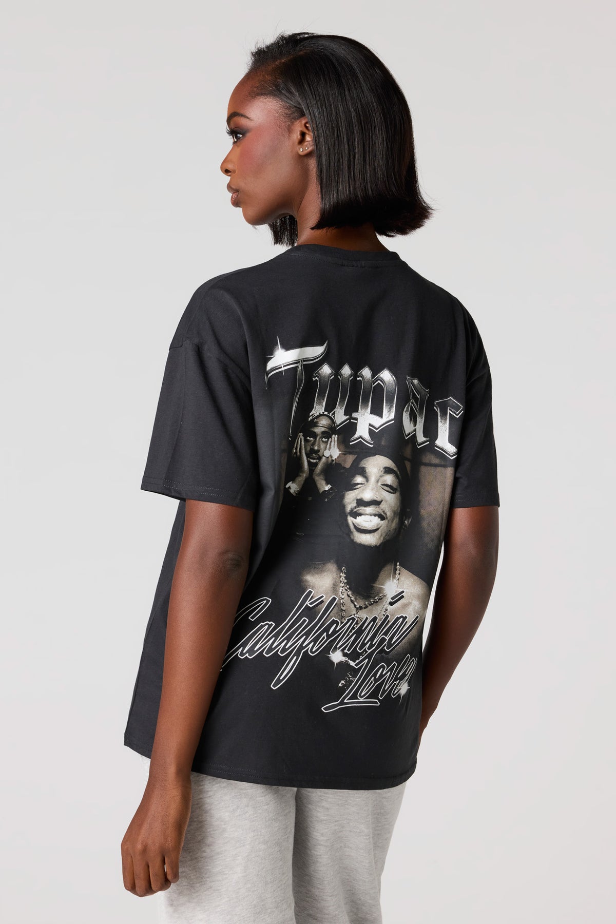 Tupac Graphic Boyfriend T-Shirt - Charcoal